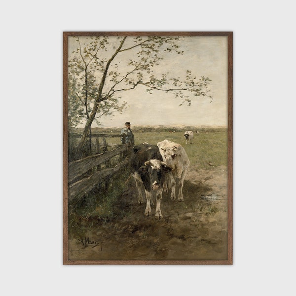 Vintage Cow Painting Farmhouse Wall Art Antique Digital Print Downloadable Printable art