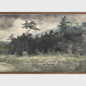 Moody Lake Painting Vintage Lake House Decor Antique Art PRINTABLE Wall Art