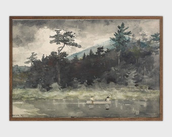 Vintage Lake House Art: Moody Lake Painting PRINTABLE (Digital Download)