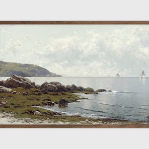 Beach Painting  Vintage Coastal Landscape Print Digital Printable Art