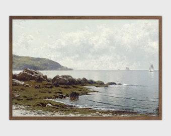 Pintura de playa Vintage paisaje costero impresión arte imprimible digital