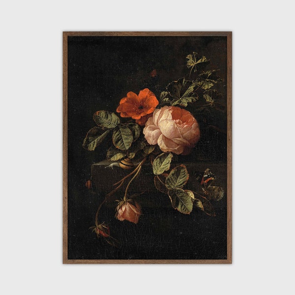 Dark Academia Decor Moody Vintage Flower Print Dark Academia Poster