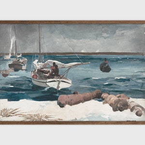 Sailboat Painting Vintage Seascape Print Downloadable PRINTABLE Art
