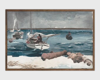 Sailboat Painting Vintage Seascape Print Downloadable PRINTABLE Art