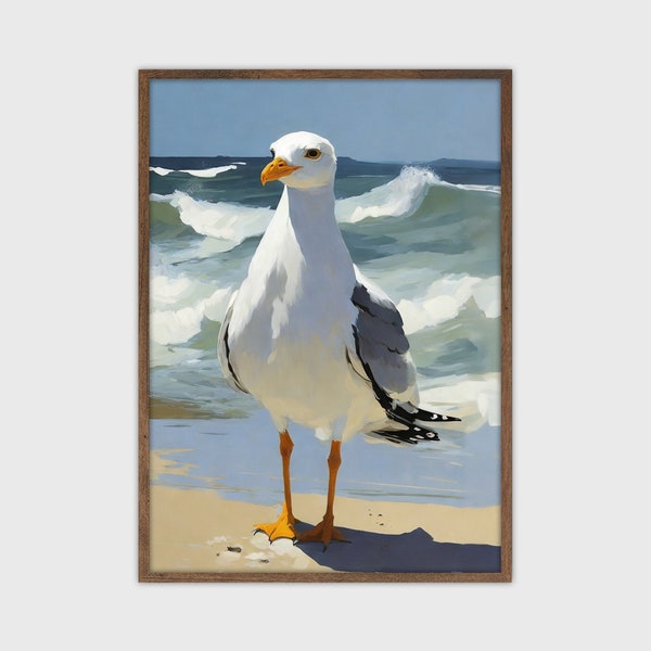 Vintage Seagull Painting - Coastal Nautical Art Print, Instant Download, Beach House Decor