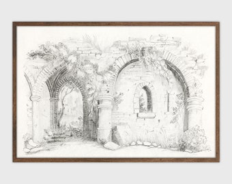 Architecture Cityscape Sketch Line Art Antique Drawing Printable Digital