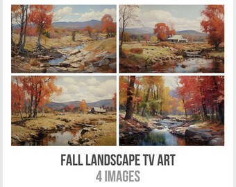 Arte de TV con marco de paisaje otoñal: vibraciones naturales nítidas, paisaje campestre, escena de otoño