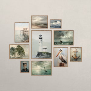 Vintage Seascape Gallery Wall Print Set of 10, Vintage Nautical, Coastal Home Decor Printable, Coastal Prints, Nautical Prints, Summer Print