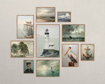 Conjunto de láminas de paisajes marinos antiguos: Arte mural de galería costera (descarga digital)