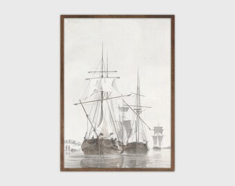 Muted Sailboat Watercolor Painting Antique Lake House Print Digital PRINTABLE