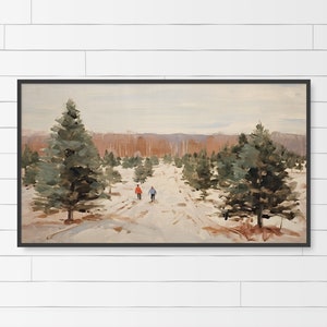 Christmas Tree Farm Frame TV Art - Winter Landscape, Holiday TV Decor
