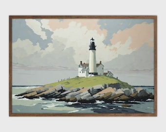 Acuarela de un faro vintage: Arte náutico costero (Descarga digital)