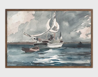 Vintage Ship Ocean Painting Nautical Seascape Wall Art Decor PRINTABLE Art