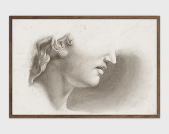Vintage Portrait Study Drawing Antique Neutral Figure Sketch Wall Art PRINTABLE