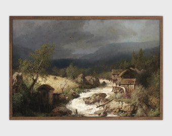 Country Farmhouse Painting Vintage River Landscape Print Decor PRINTABLE