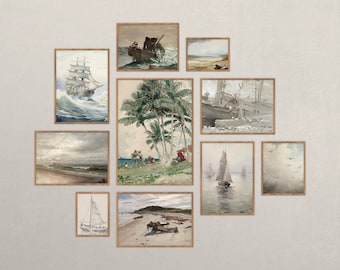 Láminas de arte playero vintage: Colección de pared con galería costera (descarga digital)