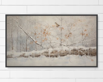 Frame TV Art Winter Landscape Print - Snowy Nature Scene Home Decor