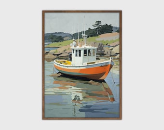 Vintage Fishing Boat Painting - Nautical Maritime Wall Art Print - Instant Download