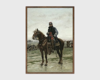 Retrato de caballo ecuestre, soldado de la Guerra Civil, pintura, academia oscura, imprimible