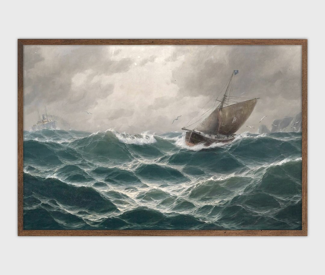 Vintage Sailboat Wall Art Moody Nautical Print Beach House Decor ...