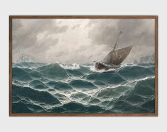 Vintage velero pared arte Moody náutica impresión playa casa decoración arte imprimible