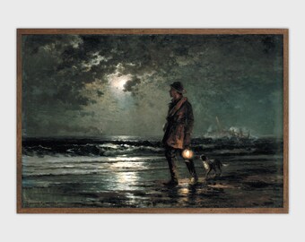 Moody Coastal Print Vintage Seascape Oil Painting Rustic Printable Art