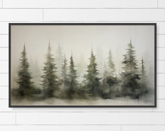 Holiday Forest Frame TV Art - Rustic Christmas Tree, Snowy Landscape - Winter Decor