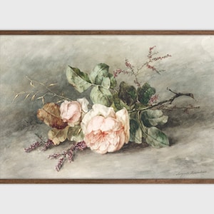 Still Life Flower Painting Vintage Botanical Print Printable Wall Art