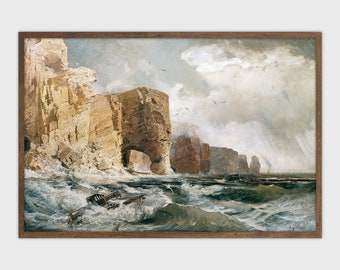 Vintage Ocean Painting Coastal Waves Print Seascape Printable Art