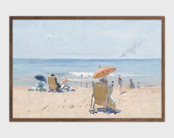 Beach Oil Painting Coastal Print Vintage Art Digital Printable Art