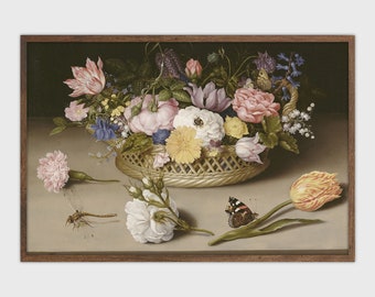 Flower Painting Vintage Print Botanical Oil Painting Antique French Printable Digital Wall Art
