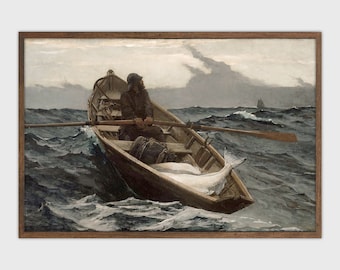Moody Coastal Print Vintage Seascape Oil Painting Rustic Printable Art