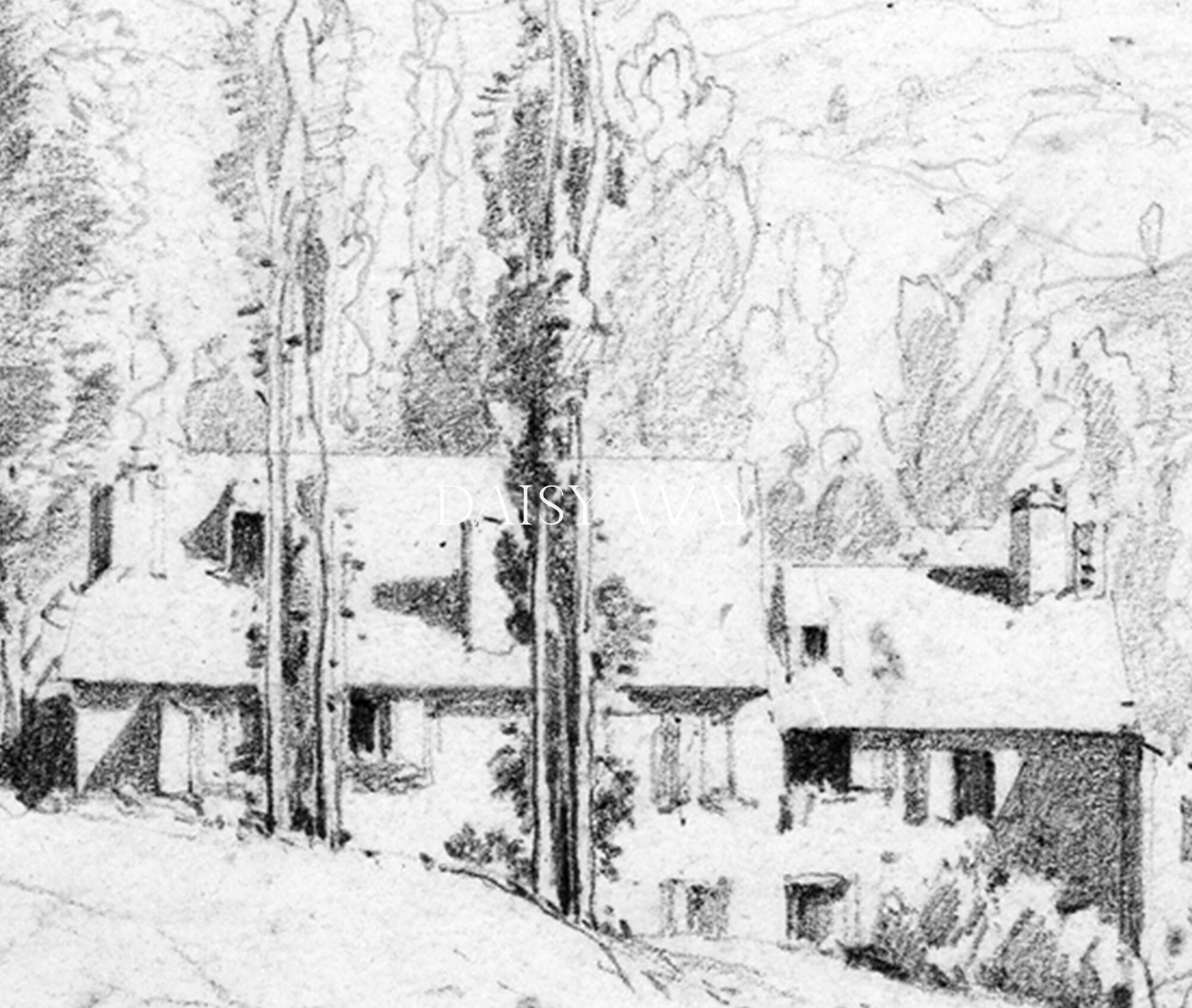 Antique Village Sketch Vintage Drawing Etching Home Decor PRINTABLE - Etsy