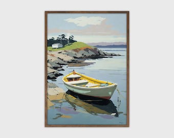 Pintura de barco de pesca vintage - Impresión de arte náutico costero, Descarga instantánea, Decoración del océano