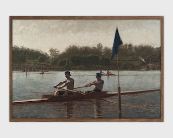 Rowing Vintage Painting Waterscape Art Print Boat on Water Printable
