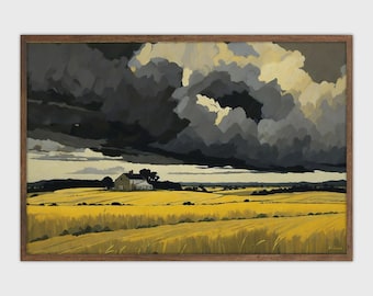 Storm Clouds Landscape Painting: Moody Sky Wall Art (Digital Download)