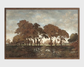 Scenery Oil Painting Vintage Cottage Landscape Art Print Farmhouse Decor Digital