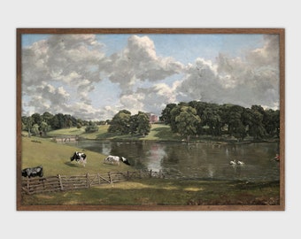Vintage boerderij landschap print digitale afdrukbare land landschapsschilderijen
