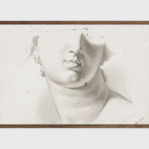 Vintage Portrait Study Drawing Antique Neutral Figure Sketch Wall Art PRINTABLE