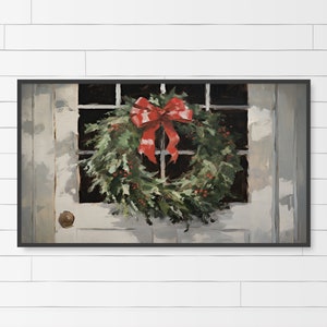 Christmas Wreath Frame TV Art: Classic Winter Vibes, Holiday Decor for TV