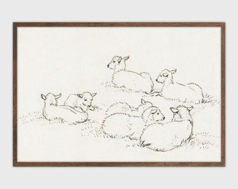 Vintage Lamb Etching Vintage Print Antique Farmhouse Sketch Printable Art