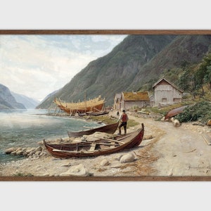 Rustic Lake Art Vintage Forest Painting Cabin Wall Decor Digital Printable Wall Art