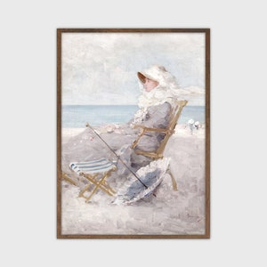 Vintage Coastal Farmhouse Decor Summer Beach Portrait Painting Printable Art