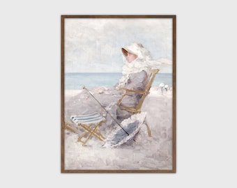 Vintage granja costera decoración verano playa retrato pintura arte imprimible