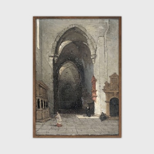 Vintage Church Interior Art Print: 19th Century Christian Painting (Digital Download)