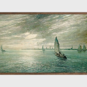 Vintage Sailboat Wall Art Moody Nautical Print Beach House Decor Printable Art