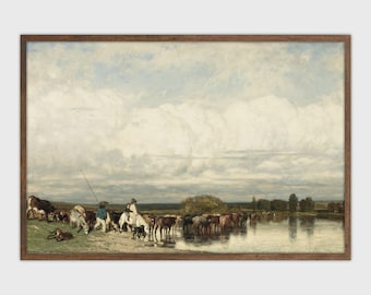 Rustic Cow Print Farmhouse Painting Vintage Poster Printable