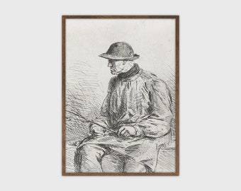 Figure Sketch Vintage Drawing Gentleman Antique Art Print Digital PRINTABLE