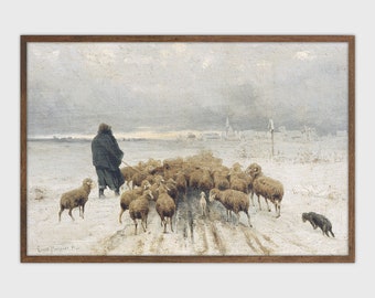Pintura de ovejas vintage: arte paisajístico rústico en tonos apagados (descarga digital)