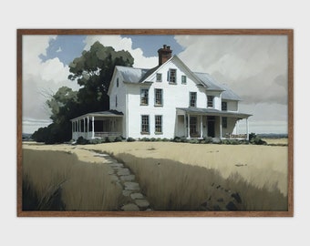 Moody Farmhouse Painting: Rustic Neutral Wall Art (Digital Download)